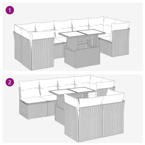  8 részes barna polyrattan kerti ülőgarnitúra párnákkal