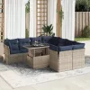  9 részes szürke polyrattan akácfa kerti ülőgarnitúra párnákkal