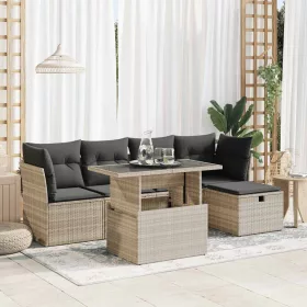    6 részes világosszürke polyrattan kerti ülőgarnitúra párnákkal