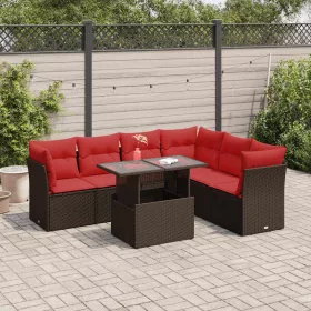    7 részes szürke polyrattan akácfa kerti ülőgarnitúra párnákkal