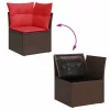  7 részes szürke polyrattan akácfa kerti ülőgarnitúra párnákkal