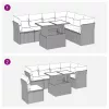  7 részes szürke polyrattan akácfa kerti ülőgarnitúra párnákkal