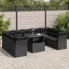  10 részes fekete polyrattan kerti ülőgarnitúra párnákkal