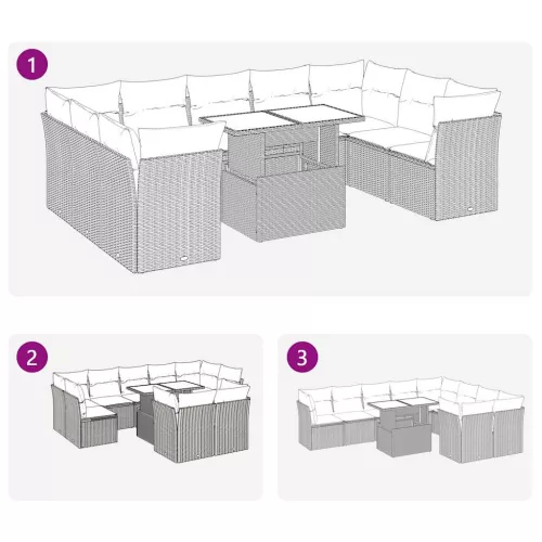  10 részes fekete polyrattan kerti ülőgarnitúra párnákkal