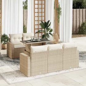  6 részes bézs polyrattan kerti ülőgarnitúra párnával