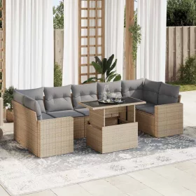  8 részes bézs polyrattan kerti ülőgarnitúra párnával