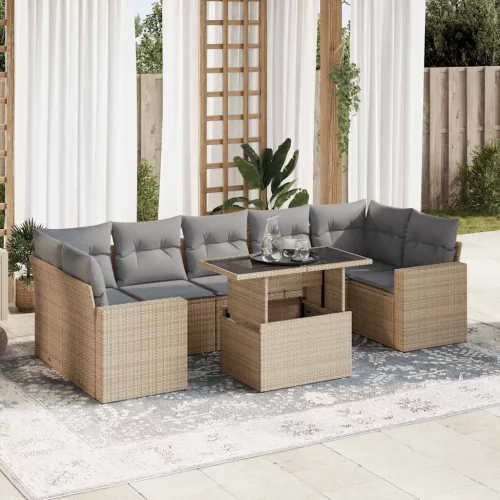  8 részes bézs polyrattan kerti ülőgarnitúra párnával