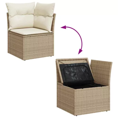  5 részes bézs polyrattan kerti ülőgarnitúra párnákkal