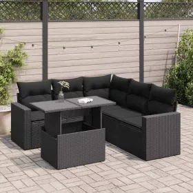    6 részes fekete polyrattan kerti ülőgarnitúra párnákkal