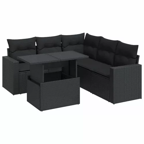  6 részes fekete polyrattan kerti ülőgarnitúra párnákkal