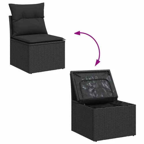  6 részes fekete polyrattan kerti ülőgarnitúra párnákkal