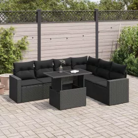    7 részes fekete polyrattan kerti ülőgarnitúra párnával