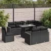  9 részes fekete polyrattan kerti ülőgarnitúra párnákkal