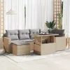  7 részes bézs polyrattan kerti ülőgarnitúra párnákkal