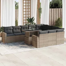    11 részes szürke polyrattan kerti ülőgarnitúra párnákkal