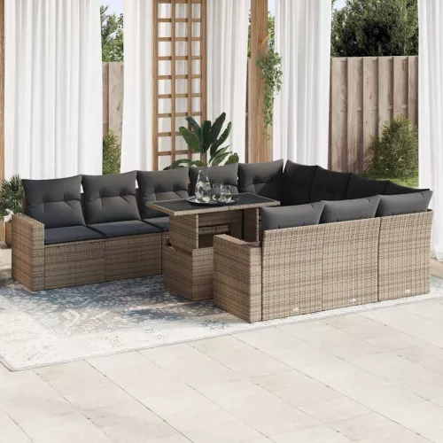 11 részes szürke polyrattan kerti ülőgarnitúra párnákkal