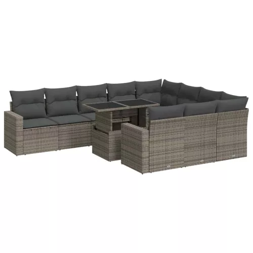  11 részes szürke polyrattan kerti ülőgarnitúra párnákkal