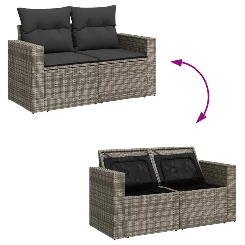  11 részes szürke polyrattan kerti ülőgarnitúra párnákkal