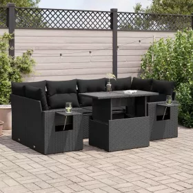   7 részes fekete polyrattan kerti ülőgarnitúra párnával