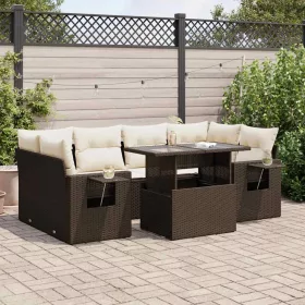    7 részes barna polyrattan kerti ülőgarnitúra párnákkal