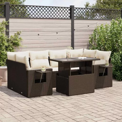  7 részes barna polyrattan kerti ülőgarnitúra párnákkal