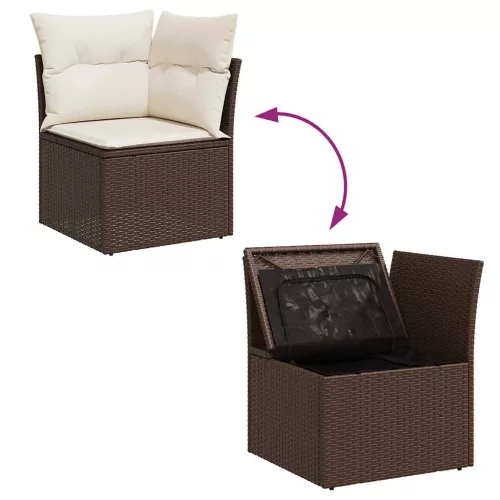  7 részes barna polyrattan kerti ülőgarnitúra párnákkal