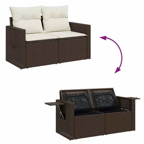  7 részes barna polyrattan kerti ülőgarnitúra párnákkal