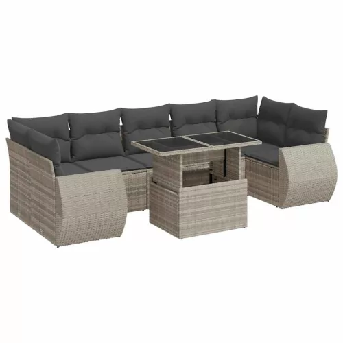  8 részes világosszürke polyrattan kerti ülőgarnitúra párnával