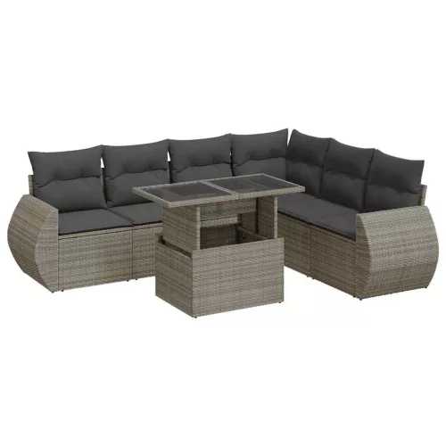  7 részes szürke polyrattan kerti ülőgarnitúra párnákkal