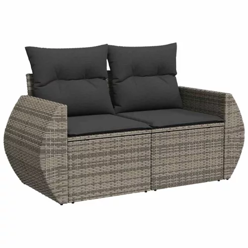  7 részes szürke polyrattan kerti ülőgarnitúra párnákkal