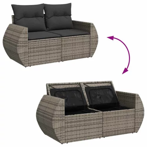  7 részes szürke polyrattan kerti ülőgarnitúra párnákkal