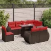  9 részes barna polyrattan akácfa kerti ülőgarnitúra párnákkal