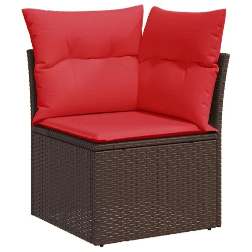  9 részes barna polyrattan akácfa kerti ülőgarnitúra párnákkal