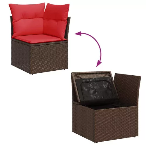  9 részes barna polyrattan akácfa kerti ülőgarnitúra párnákkal