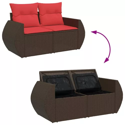  9 részes barna polyrattan akácfa kerti ülőgarnitúra párnákkal