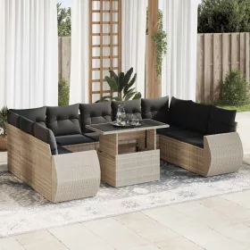    10 részes világosszürke polyrattan kerti ülőgarnitúra párnákkal