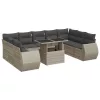  10 részes világosszürke polyrattan kerti ülőgarnitúra párnákkal