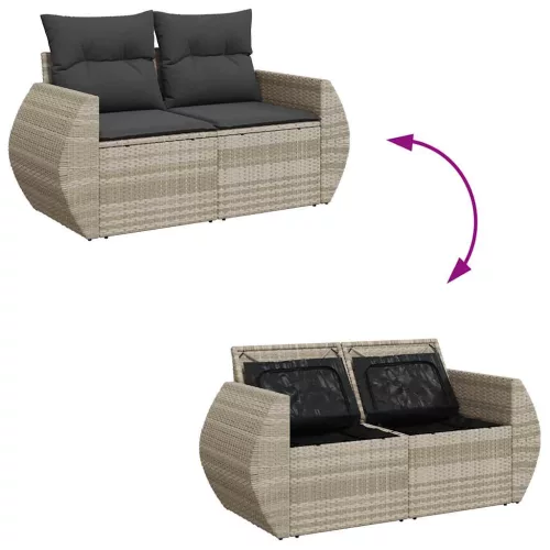  10 részes világosszürke polyrattan kerti ülőgarnitúra párnákkal