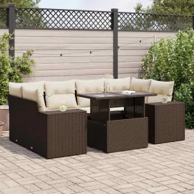    7 részes barna polyrattan kerti ülőgarnitúra párnákkal