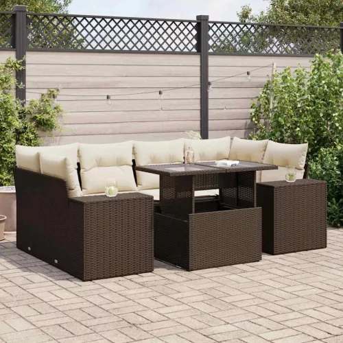  7 részes barna polyrattan kerti ülőgarnitúra párnákkal