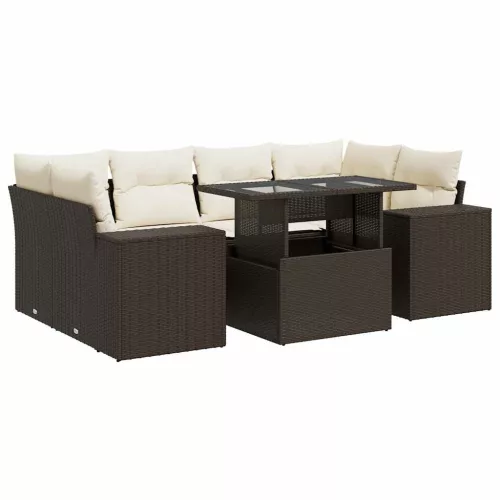  7 részes barna polyrattan kerti ülőgarnitúra párnákkal