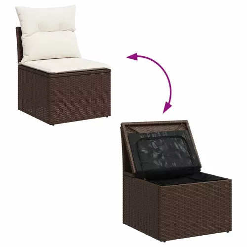  7 részes barna polyrattan kerti ülőgarnitúra párnákkal
