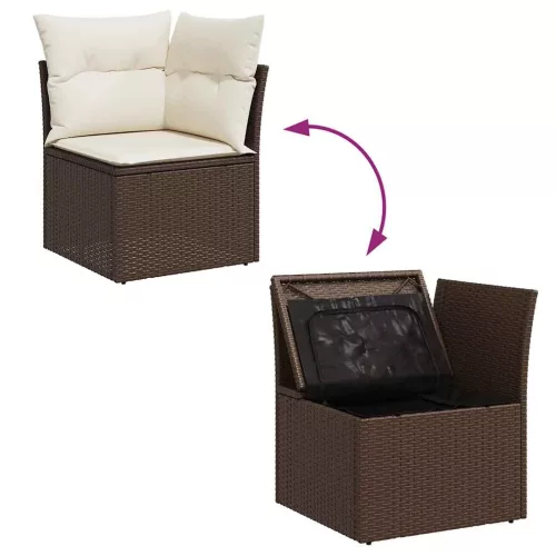  7 részes barna polyrattan kerti ülőgarnitúra párnákkal