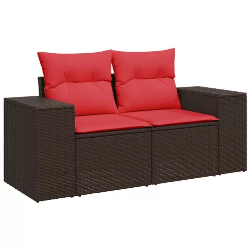  6 részes barna polyrattan akácfa kerti ülőgarnitúra párnával