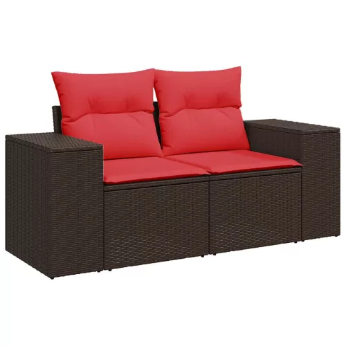  5 részes barna polyrattan akácfa kerti ülőgarnitúra párnával