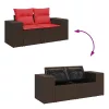  5 részes barna polyrattan akácfa kerti ülőgarnitúra párnával