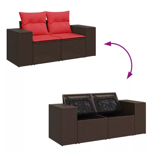  5 részes barna polyrattan akácfa kerti ülőgarnitúra párnával