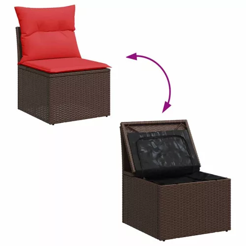  5 részes barna polyrattan akácfa kerti ülőgarnitúra párnával
