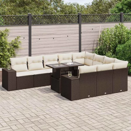  11 részes barna polyrattan kerti ülőgarnitúra párnákkal