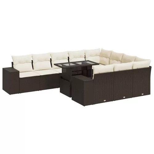  11 részes barna polyrattan kerti ülőgarnitúra párnákkal